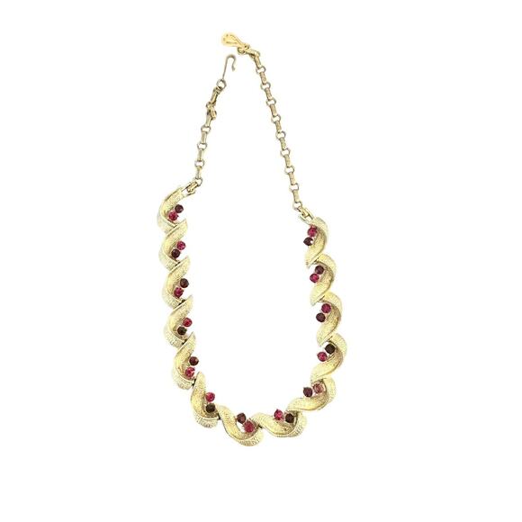 Set Coro Necklace Earrings With Multi-shade Purple Fuchsia Rhinestone Gold Tone - Picture 6 of 16